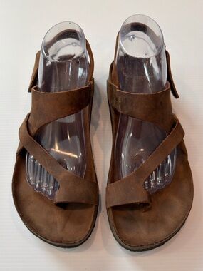 Brown Leather Strappy Sandals Size 39 (US 8-8.5) Minimalist Comfort Footbed